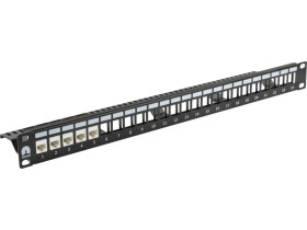 Patch panel pusty RACK 19cali 1U na 24 moduły keystone UTP z półką czarny NEKU