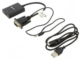 AD-0021-BK Adapter HDMI gniazdo,Jack 3,5mm 3pin wtyk VGA wtyk 0,2m ABS