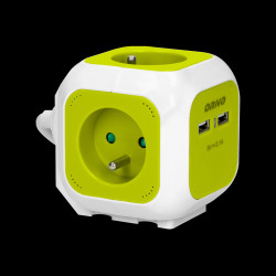 Przedłużacz Kostka 4-krotny z ładowarką 2xUSB 1 4m limonkowy OR-AE-13144/L
