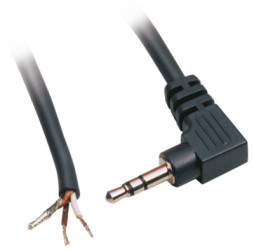 Connection cable, 1.8 m, black, 3.5 mm stereo jack plug, angled to open end, 1101054