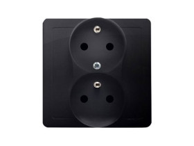 SIMON BASIC Gniazdo podwójne z uziemieniem niezmienność faz z przesłonami z ramką 16A 250V zaciski śrubowe grafit matowy BMGZ2TZ