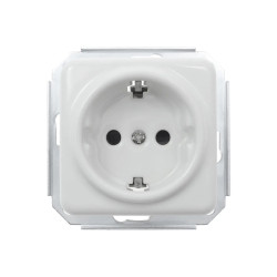 Gniazdo elektryczne Schuko ceramiczne kwadratowe bez ramki, montaż podtynkowy, kolor biały Ceramic Loft