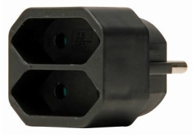 2-way adapter, 2 x jacks type C on 1 x plug type E + F, black