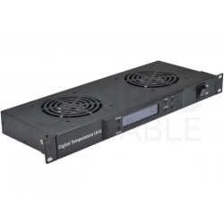 Panel 2x wentylator RACK 19" 1U LCD czarny NEKU z termostatem