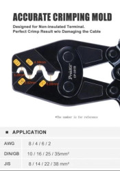 Zaciskarka konektorów nieizolowanych AWG 8/6/4/2, DIN 10/16/25/35 mm2, JIS 8/14/22/38 mm2 CP-351B 23042