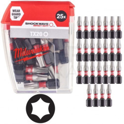 Bity udarowe do wkrętarki TORX TX20 25mm 1/4" HEX Shockwave MILWAUKEE 25szt