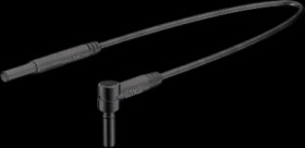 Measuring lead with (2 mm lamella plug, angled) to (2 mm lamella plug, straight), 1 m, black, silicone, 0.5 mm², CAT III, 65.957