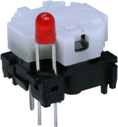 Short-stroke pushbutton, 1 Form A (N/O), 100 mA/28 V, illuminated, red, actuator (white, L 4.3 mm), 0.7 N, THT, 6425.6111