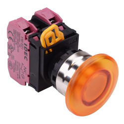 YW4L-M4E02Q3A Amber 12V illuminated 22mm Metal Bezel Mushroom Momentary Push Button Switch 2NC IP65 IDEC