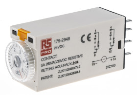 Timer Relay Wciskane 24V dc DPDT 2-stykowy RS PRO DPDT 0.2 → 5s jednofunkcyjny