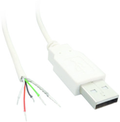 USB 2.0 connection cable, USB plug type A to open end, 1.8 m, white, 10080110