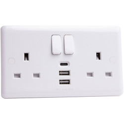 Deta Vimark VC1288 Switched Socket 2-Gang + 3 USB Ports 13A