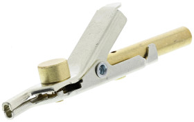 Zacisk krokodylkowy z dodatkowym zapięciem, Stop niklu i srebra, 25.4mm, 59.4mm, Złącze bananowe