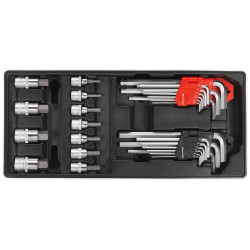 Sealey TBT07 Tool Tray with Hex/ball-end Hex Keys and Socket Bit Set 29pc