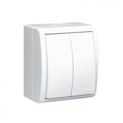 Łącznik schodowy podwójny bryzgoszczelny IP54 z podświetleniem, bez piktogramu 10AX, 250V~, zaciski śrubowe biały AQW6/2L/x/11