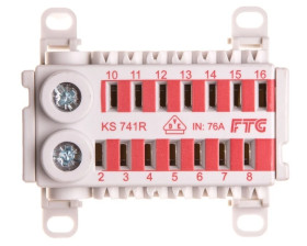 Blok rozdzielczy CU ECB 1 -polowy 2x25mm2, 14x4mm2 , czerwony KS741R