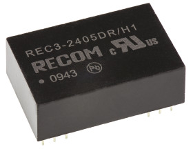 Przetwornica DC-DC, 3W, Uwe 20,4 → 27,6 V DC, Uwy ±5V dc, Iwy ±300mA, Recom