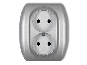 TREND Gniazdo podwójne bez uziemienia (przesłony torów prądowych) srebrny metalik 7GP-2p KARLIK