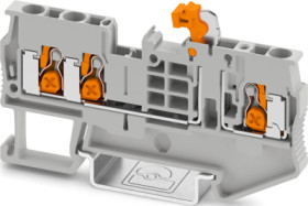 Knife disconnect terminal, push-X connection, 0.5-4.0 mm², 3 pole, 20 A, 6 kV, gray, 1462720