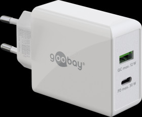 61674 USB charger, 30 W, 1x USB-A, 1x USB-C (PD), white