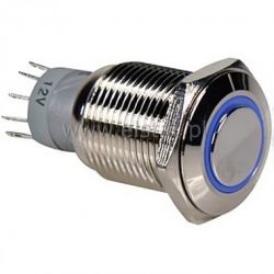 Przycisk stabilny 16mm płaski LED niebies.12V
