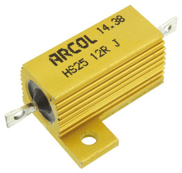 Rezystor do montażu w obudowie 12Ω 25W ±5% Arcol ±100ppm/°C drutowy Osiowe