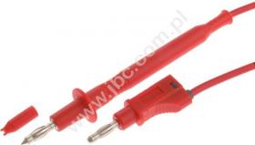 4112-F4-100-RT Przewód PVC 1,0mm2, dł. 1,0m, sonda 4mm / wtyczka z dodatkowym gniazdem 4mm, czerwony, ELECTRO-PJP, 4112F4100RT