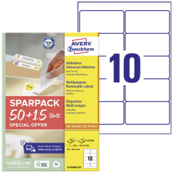 Avery-Zweckform L4744REV-65 Etykieta uniwersalna 96 x 50.8 mm Papier biały 65 ark. Z możliwością usunięcia Drukarka atra