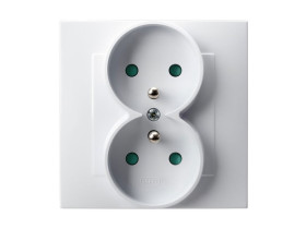 SZAFIR Gniazdo podwójne z uziemieniem z przesłonami kompletne z ramką biały GP-2ZZP/00 OSPEL