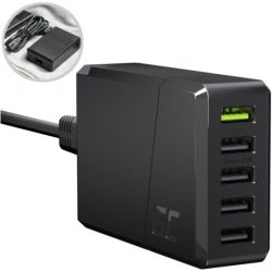 Green Cell Ładowarka sieciowa 5x USB A [1x Ultra Charge 18W (12V / 1,5A) + 4x Smart Charge 12W (5V / 2,4A)] 52W czarna