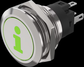 Vandal-proof pushbutton, silver, illuminated  (red/green), mounting Ø 22 mm, IP65/IP67, 82-6151.1AA4.B004