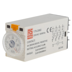 Timer Relay Wciskane 230V ac 4PDT 4-stykowy RS PRO 4PDT 0.1 → 3min jednofunkcyjny