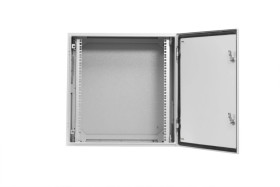 Szafa wisząca 19 cali 15U 600x600mm IP54 ściany boczne pełne, drzwi pełne, wewnętrzna RAL 9002 SWK19-15U-60-DP-W 19-6012SWK19-1