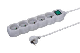 Przedłużacz 5-gniazdowy, 1,5m szary, z wyłącznikiem, 3x1,0mm OWY / 24362