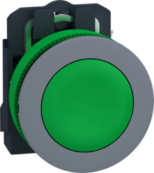 Pushbutton, unlabeled, unlit, groping, 1 Form A (N/O), waistband round, green, front ring light gray, mounting Ø 30.5 mm, XB5FA3