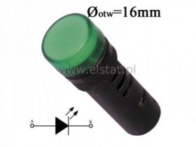 Kontrolka AD16-16E, 12V AC/DC zielona 16mm/51mm