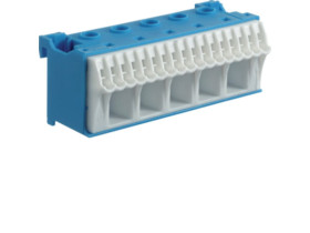 Blok samozacisków 1-biegunowy 63A QC 22 przyłączy 33x90x34mm TH35 niebieski KN22N HAGER
