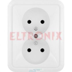 GNIAZDO SIECIOWE PODTYNKOWE PODWÓJNE Z UZIOMEM BIAŁE 16A