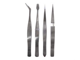 Zestaw pęset precyzyjnych, komplet 4 sztuk.