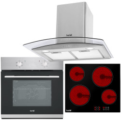 Baridi DH187 Integrated Ceramic 4 Zone Hob, Fan Oven &amp; Curved Glass Cooker Hood