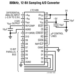 12-Bit, 800ksps Sampling A/D Converter with Shutdown