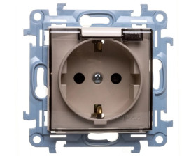 Simon 10 Gniazdo pojedyncze SCHUKO z uszczelką z przesłonami klapką tran. kremowe 16A 250V IP44 CGSZ1BZ.01/41