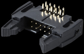 Pin connector, 10-pin, with interlock, angled