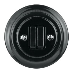 Włącznik światła podwójny z ramką, ceramiczny, montaż podtynkowy, kolor czarny Ceramic Loft