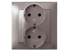 IMPRESJA Gniazdo podwójne z uziemieniem schuko kompletne z ramką tytan GP-2YS/23 OSPEL