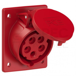 Gniazdo siłowe z klapką [5p] 16A 400V tablicowe skośne IP44 80x97mm TWIST PCE do obudowy czerwone