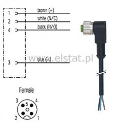 Złącze kątowe żeńskie 4P + kabel 5m