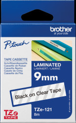 TZE-121 Brother tape cartridge / 9 mm, black/transparent