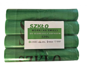 Worki na śmieci brązowe 120l do segregacji odpadów nadruk SZKŁO op. 100szt.