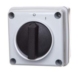 Łącznik krzywkowy E12-13 12A 0-1 3P IP65 z dławikami, w obudowie